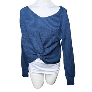 Sadie and Sage knit sweater medium blue knot at waist